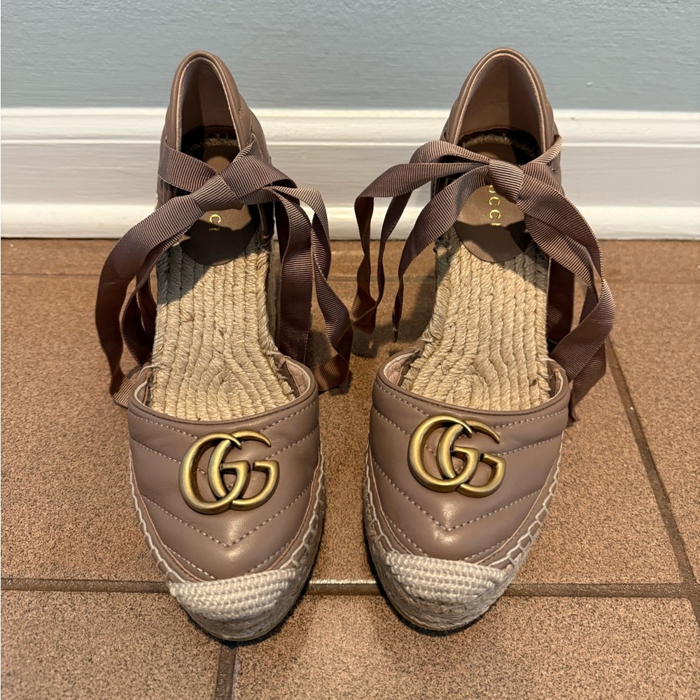 New Gucci Marmont leather tie up espadrilles no box size 36.5